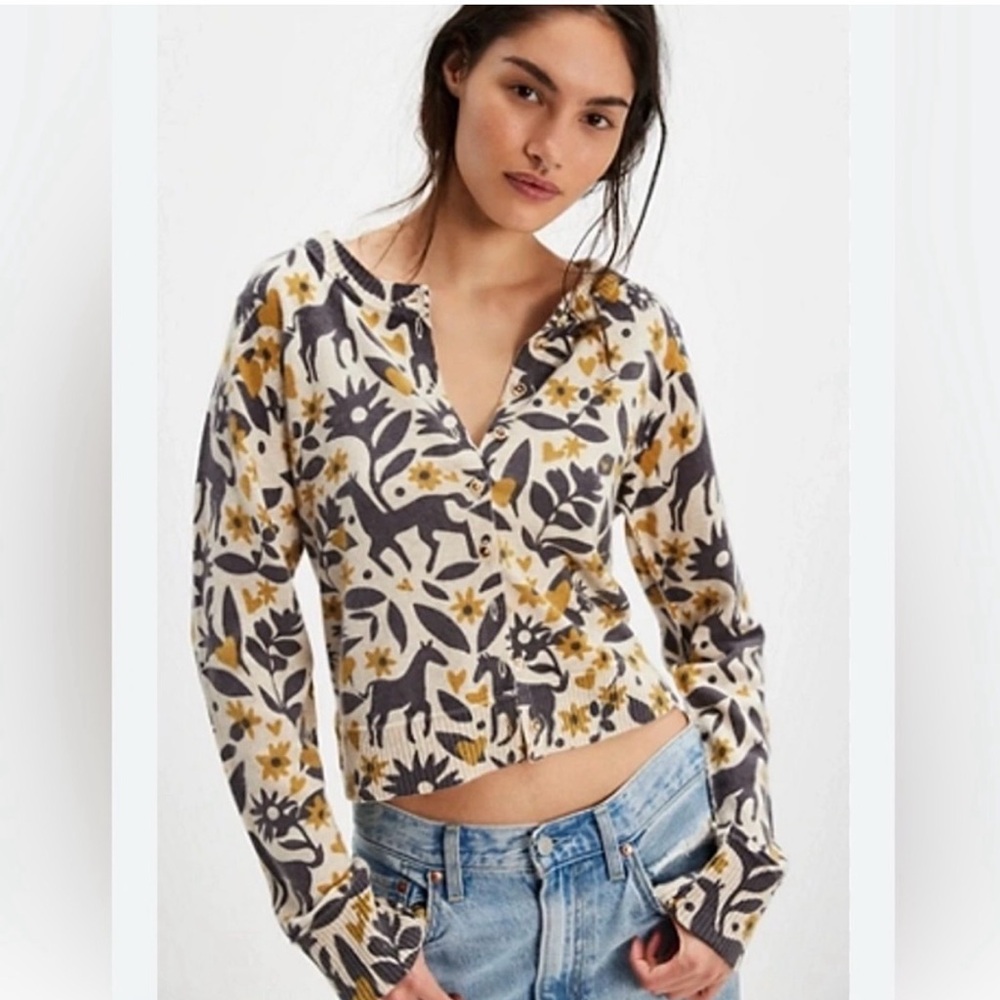 Free People Nocturnal Patterned Cardi - sand combo. NWT.